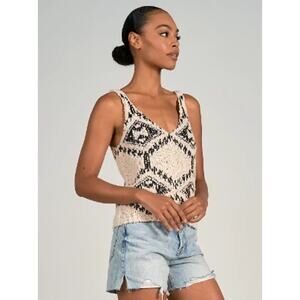 Elan vneck sweater tank black/cream Aztec print size small